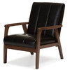 Baxton Studio Nikko Mid-century Dark Brown Faux Leather Wooden Lounge Chair 121-6745